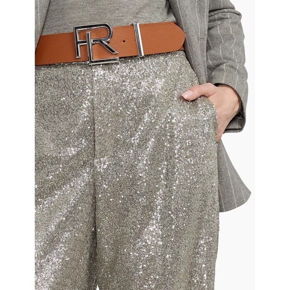 RALPH LAUREN COLLECTION PURPLE LABEL Welles SILVER SEQUIN Wide Leg Pants Size 10 - Picture 3 of 15